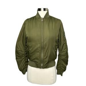 TOPSHOP Green Khaki Puff Bomber Crop Jacket 2 

XS